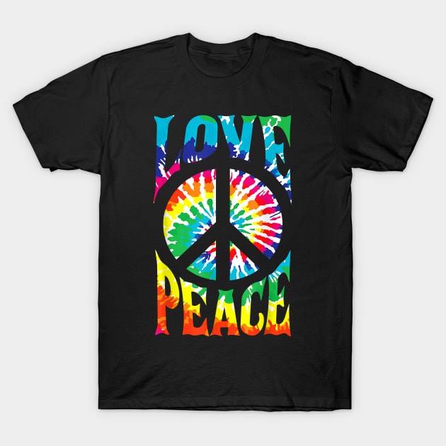 Peace Sign Love 60S 70S Tie Dye Hippie Costume T-Shirt by nervousorangutan